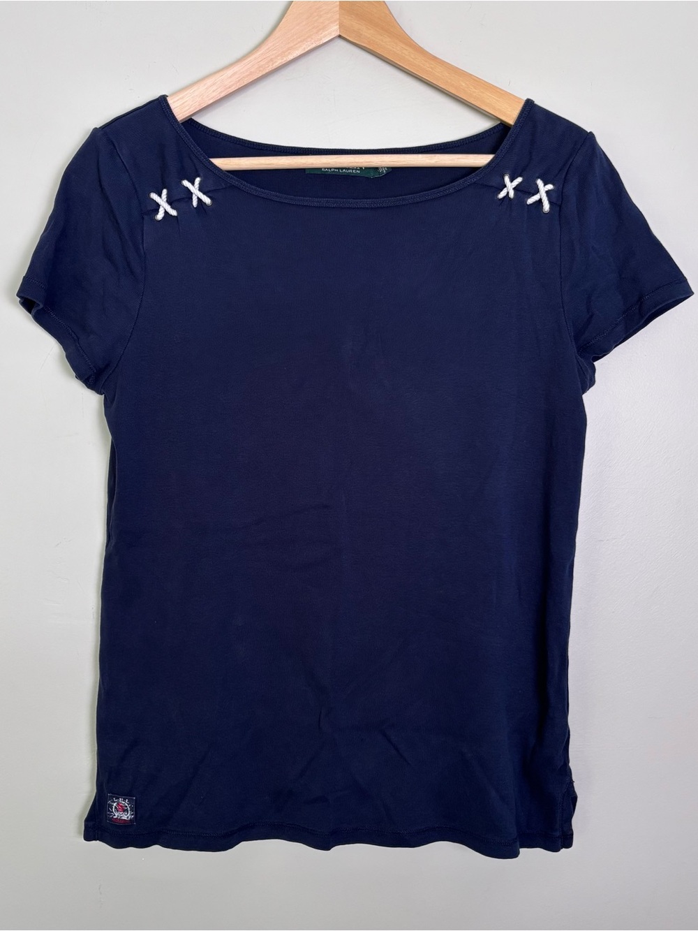 VTG Lauren Ralph Lauren Navy Blue Top-Shoulder Rope Detail-Women's L-Nautical